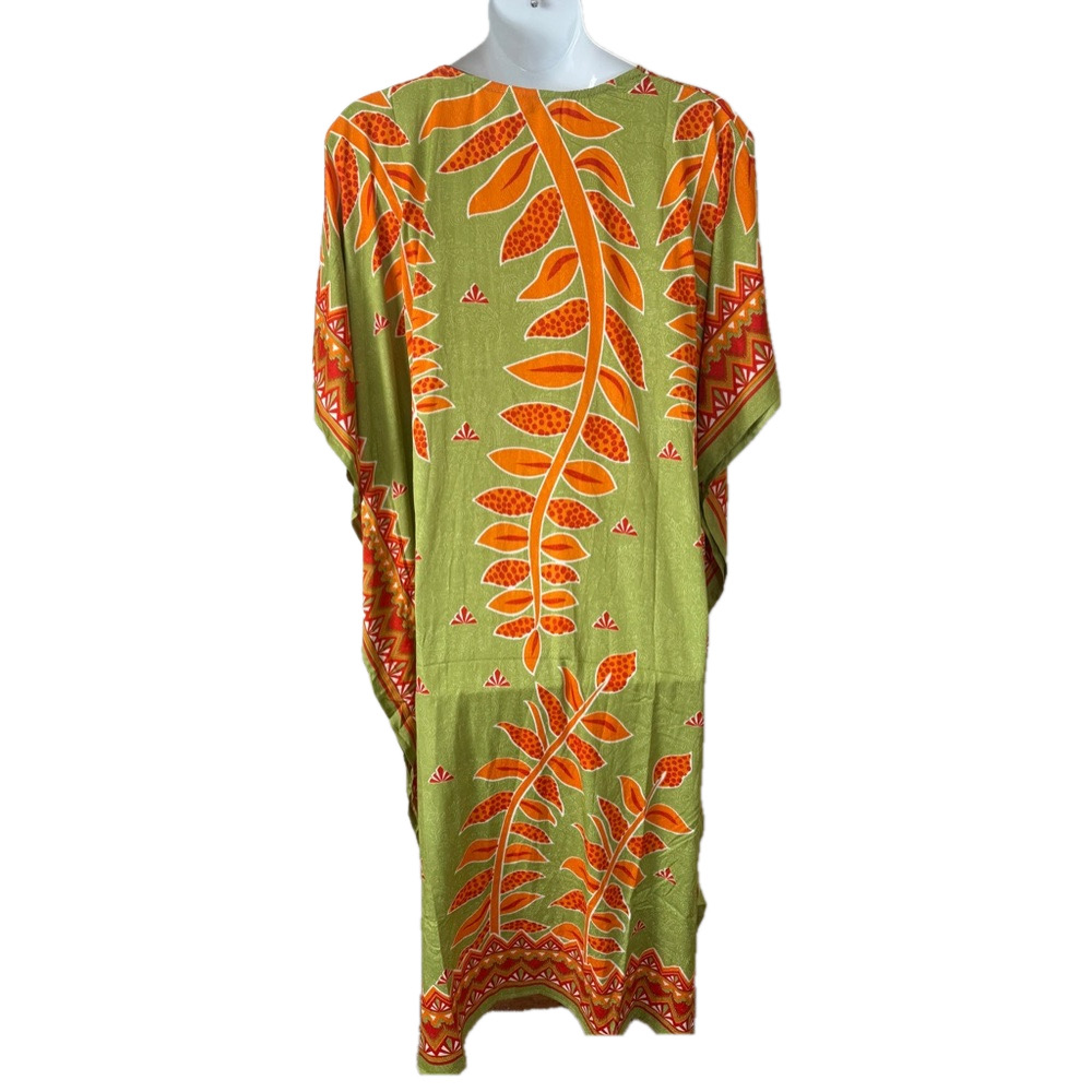 Sante Vibrant Green and Orange Floral V Neckline MuMu Kaftan SKU1102 - Picture 5 of 8
